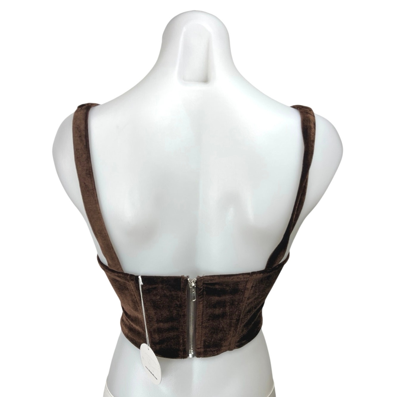 New Isalis Brown Velvet Velour Sleeveless Square Neck Corset Crop Tank Top Sz S — image 2 of 4